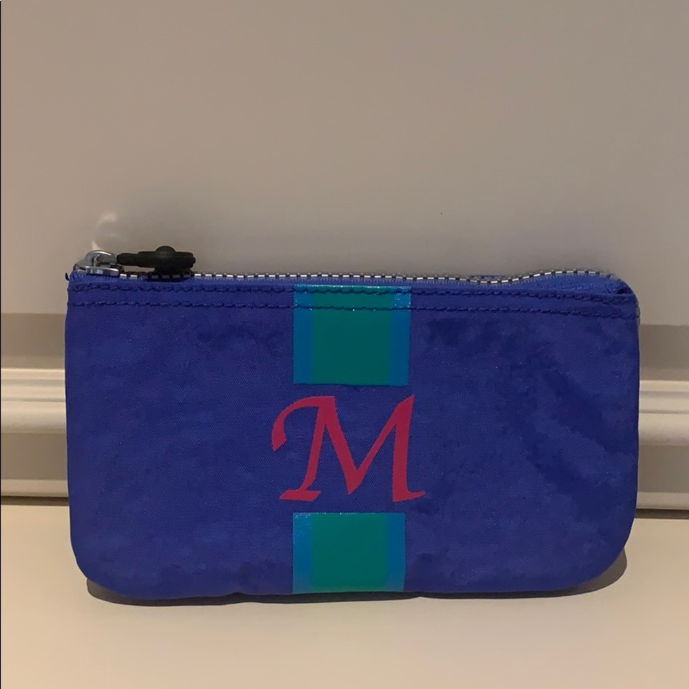 Blue kipling wallet/pouch with “M” design